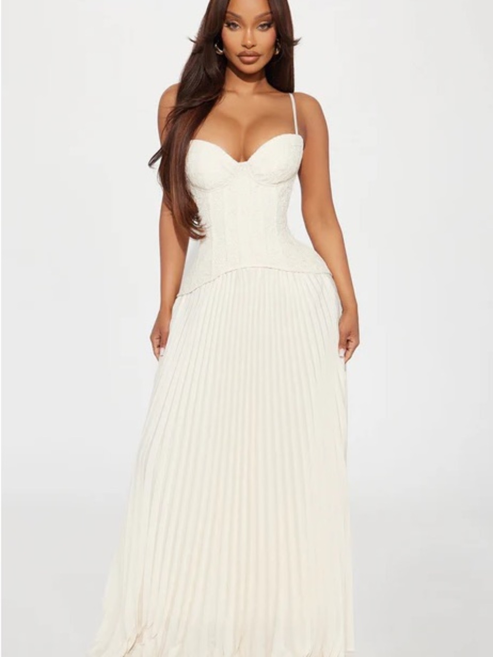 NWT Daniella Lace Corset Pleated Maxi Dress - Cream